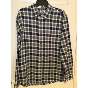 Men's LL Bean Green & Navy Plaid Flannel size L style 300331